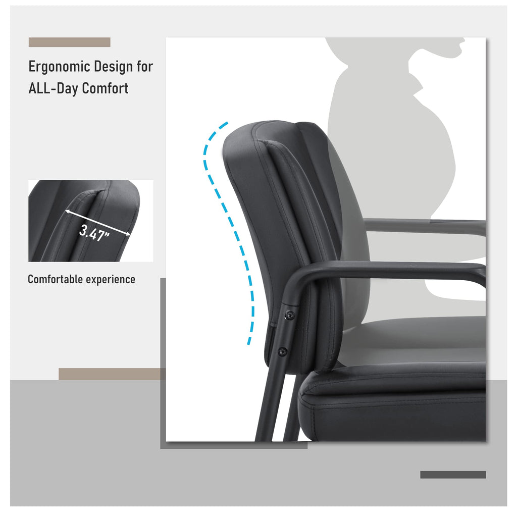 Office Guest Chair Waiting Room Reception Chairs Set of 2, PU Leather Executive Desk Chair with Padded Armrests for Meeting Conference (Black)