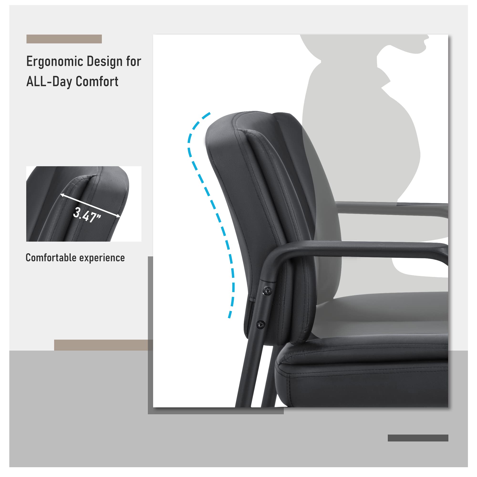 Office Guest Chair Waiting Room Reception Chairs Set of 2, PU Leather Executive Desk Chair with Padded Armrests for Meeting Conference (Black)
