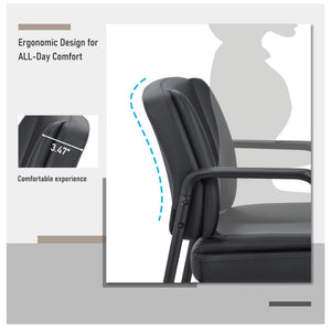 Office Guest Chair Waiting Room Reception Chairs Set of 2, PU Leather Executive Desk Chair with Padded Armrests for Meeting Conference (Black)