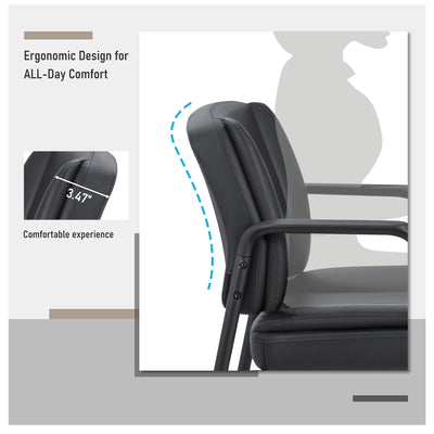 Office Guest Chair Waiting Room Reception Chairs Set of 2, PU Leather Executive Desk Chair with Padded Armrests for Meeting Conference (Black)