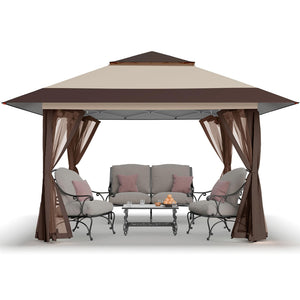 13x13 Pop Up Gazebo, Canopy Tent, Gazebos on Clearance - Outdoor Gazebo for Backyard & Patio Furniture - Carpa Pop Up Tent with Wheeled STO-N-Go Cover Bag (Beige & Coffee)