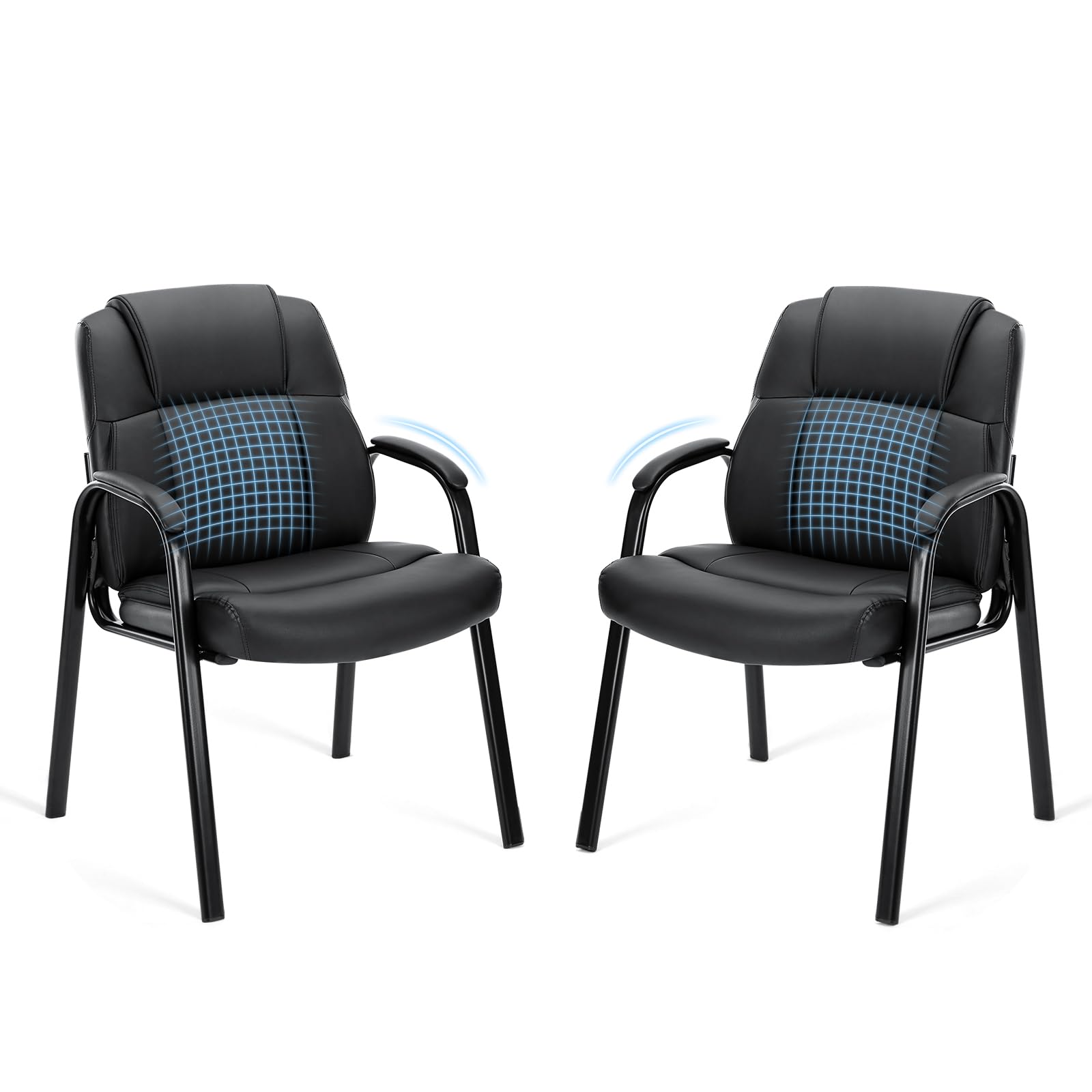 Waiting Room Chair Set of 2, Leather Office Desk Reception Guest Stationary Side Chairs with Padded Arms for Home Conference Lobby Area Meeting Church Medical Clinic Elderly Student