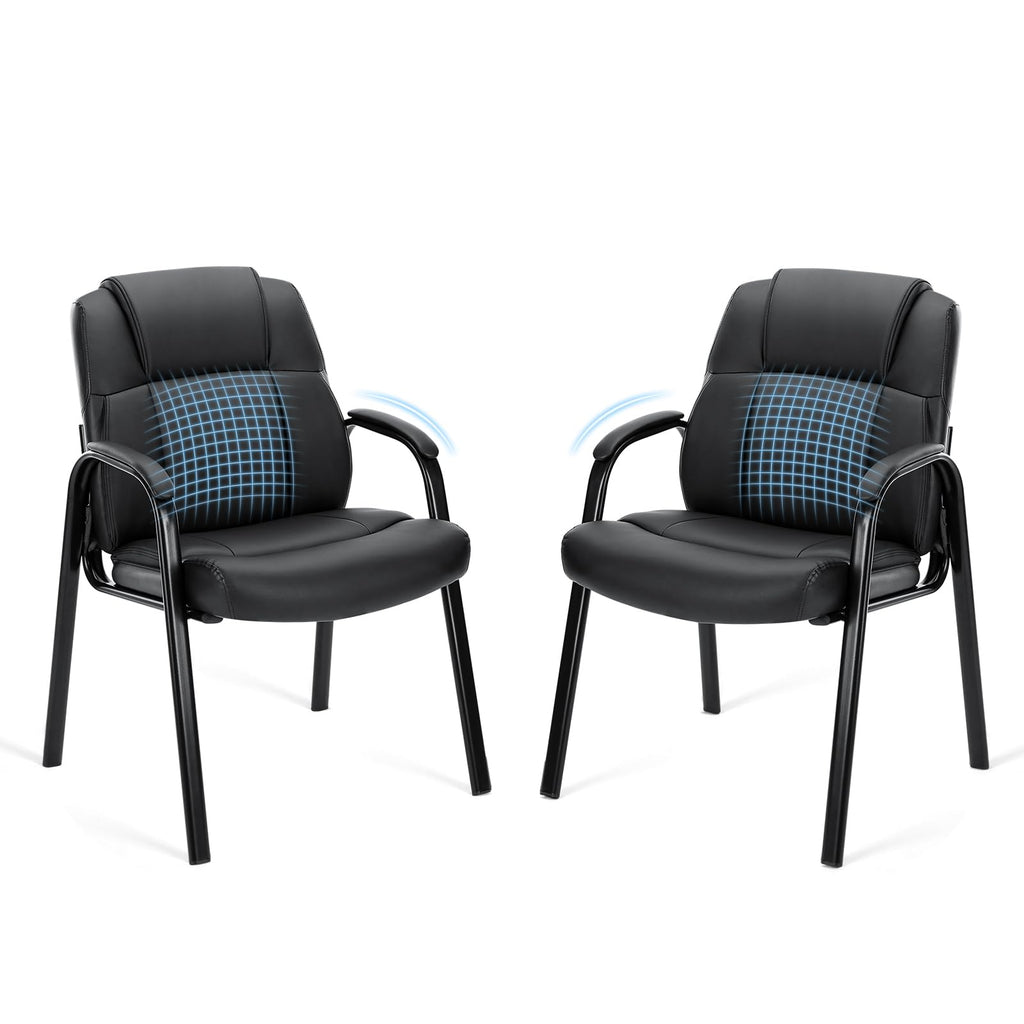 Waiting Room Chair Set of 2, Leather Office Desk Reception Guest Stationary Side Chairs with Padded Arms for Home Conference Lobby Area Meeting Church Medical Clinic Elderly Student