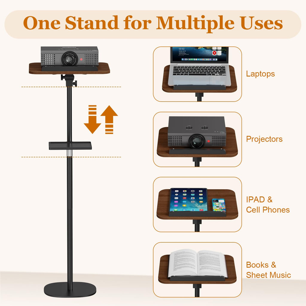 Snughome Lectern Podium Stand with Storage Tray, Height Adjustable Lectern Stand Mobile Podium, Portable Floor Standing Podium Lectern for Church, Weddings, Classroom, Speech