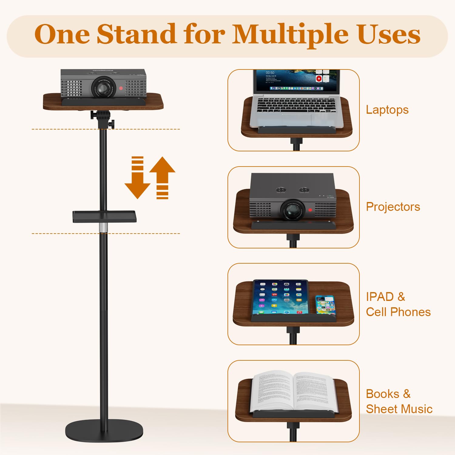 Snughome Lectern Podium Stand with Storage Tray, Height Adjustable Lectern Stand Mobile Podium, Portable Floor Standing Podium Lectern for Church, Weddings, Classroom, Speech
