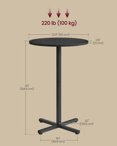 Round Cocktail Table, Set of 2, High Top Bar Pub Table with Metal Frame and Cross Base, for 2-3 People, Modern, Easy to Assemble, 23.6 x 41.1 Inches, Ebony Black