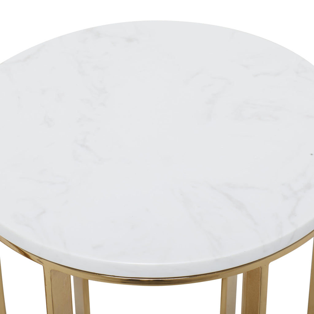 Metal Side End Accent Table End Table with Marble Top, Set of 2 Side Table 24", 20"H, Gold
