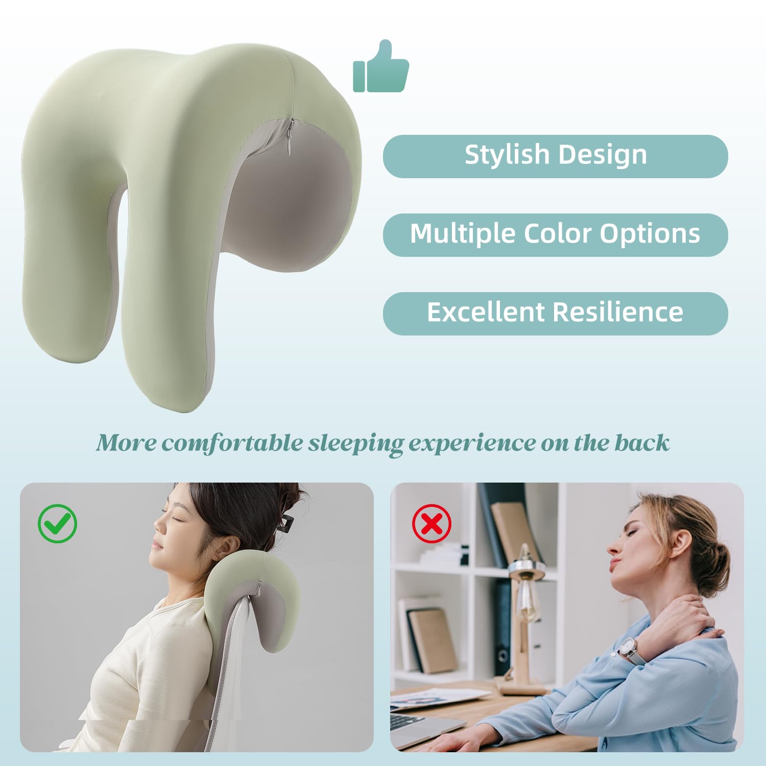 Office Chair Neck Pillow, Memory Foam Ergonomic Nap Pillow Office Chair Headrest Accessory, Neck Support Pillow Ideal for Office and Gaming, Gray and Green