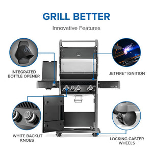 Rogue PRO 425 Propane Gas Grill with Infrared Side Burner, Black, Durable 4-Burner Backyard Grill
