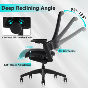 Swivel Executive Computer Chair with 3D Armrest and Lumbar Support, Adjustable Ergonomic Fabric Backrest Task Chair for Home Office Conference Room