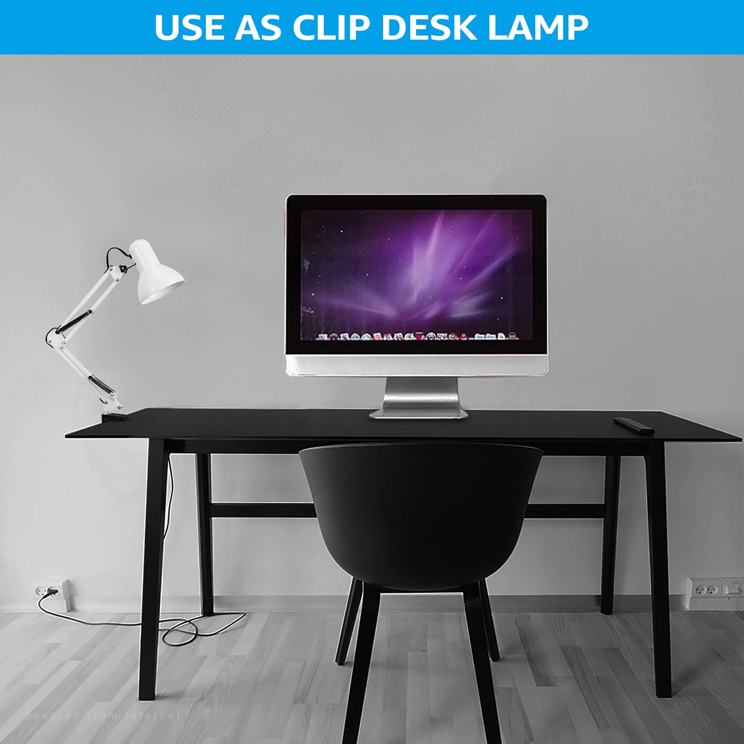 Metal Desk Lamp with Clamp, Swing Arm, Architect Adjustable Gooseneck Table Lamp, Clip Desk Lights for Home Office, Work, Study, Reading, E26 Base, Multi-Joint, White