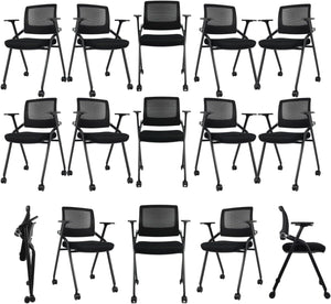 20 Pack Foldable Office Chairs with Wheels, Mesh Back, Arms and Portable - Folding Office Chairs Stackable for Conference Room Chair, Office Guest & Reception & Meeting Chair - (Black) 300 lbs.