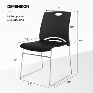 Stacking Chairs Set of 4 Stackable Office Chairs with Metal Sled Base, Ergonomic Plastic Seat, Stacking Chairs for Waiting Room Break Room Banquet Guest, Black
