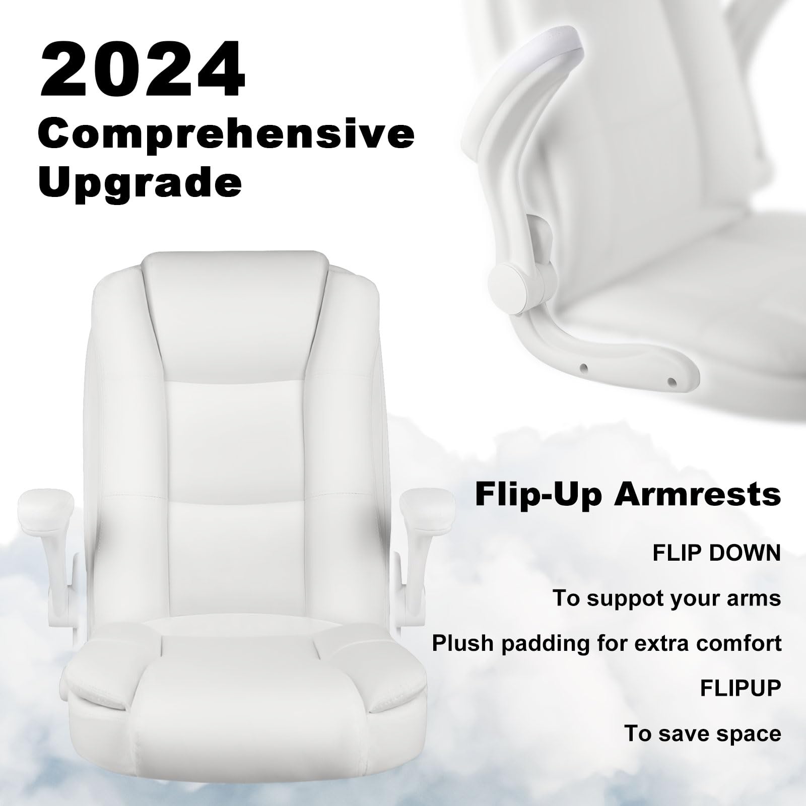 Leather Office Desk Chair,Ergonomic Office Chair with Lumbar Support,Computer Chair,Executive Leather Chair with Padded Flip-up Arm,Adjustable Armrests, Black,275LBS