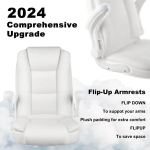 Leather Office Desk Chair,Ergonomic Office Chair with Lumbar Support,Computer Chair,Executive Leather Chair with Padded Flip-up Arm,Adjustable Armrests, Black,275LBS