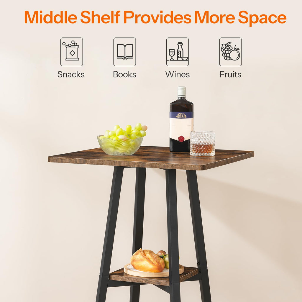 Bar Table, 2-Tier High Top Pub Table, Counter Height Table with Storage, Small Kitchen Dining Table, 36.6" High Bar Table for Living Room Party, Easy to Assemble, Rustic Brown