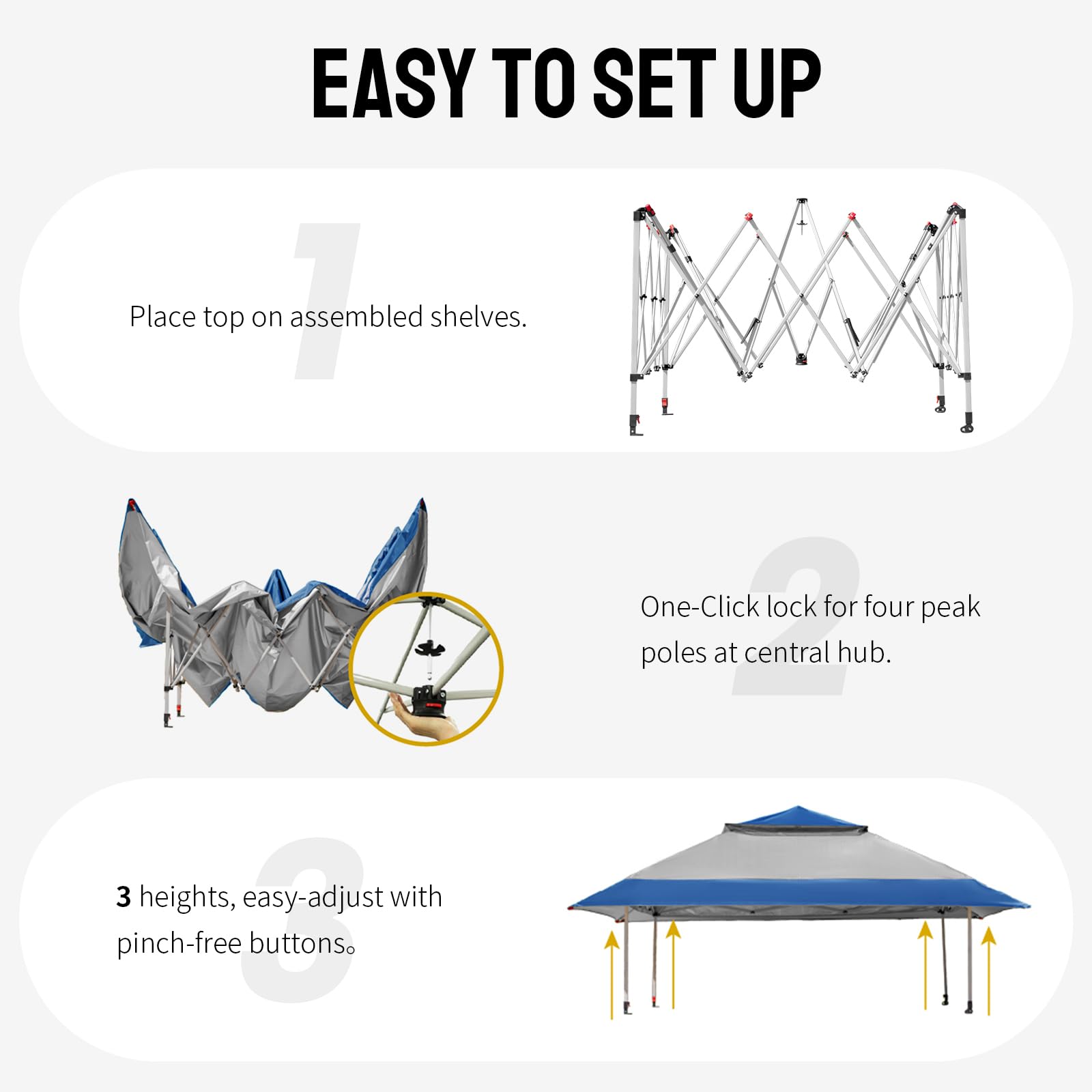 13x13 Pop Up Gazebo, Canopy Tent, Gazebos on Clearance - Outdoor Gazebo for Backyard & Patio Furniture - Carpa Pop Up Tent with Wheeled STO-N-Go Cover Bag (Blue & Grey)