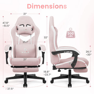 Video Gaming Chair with Footrest Lumbar Support for Home Office High Back Recliner Height Adjustable Ergonomic Comfy Fabric Computer Desk Chair (Pink)