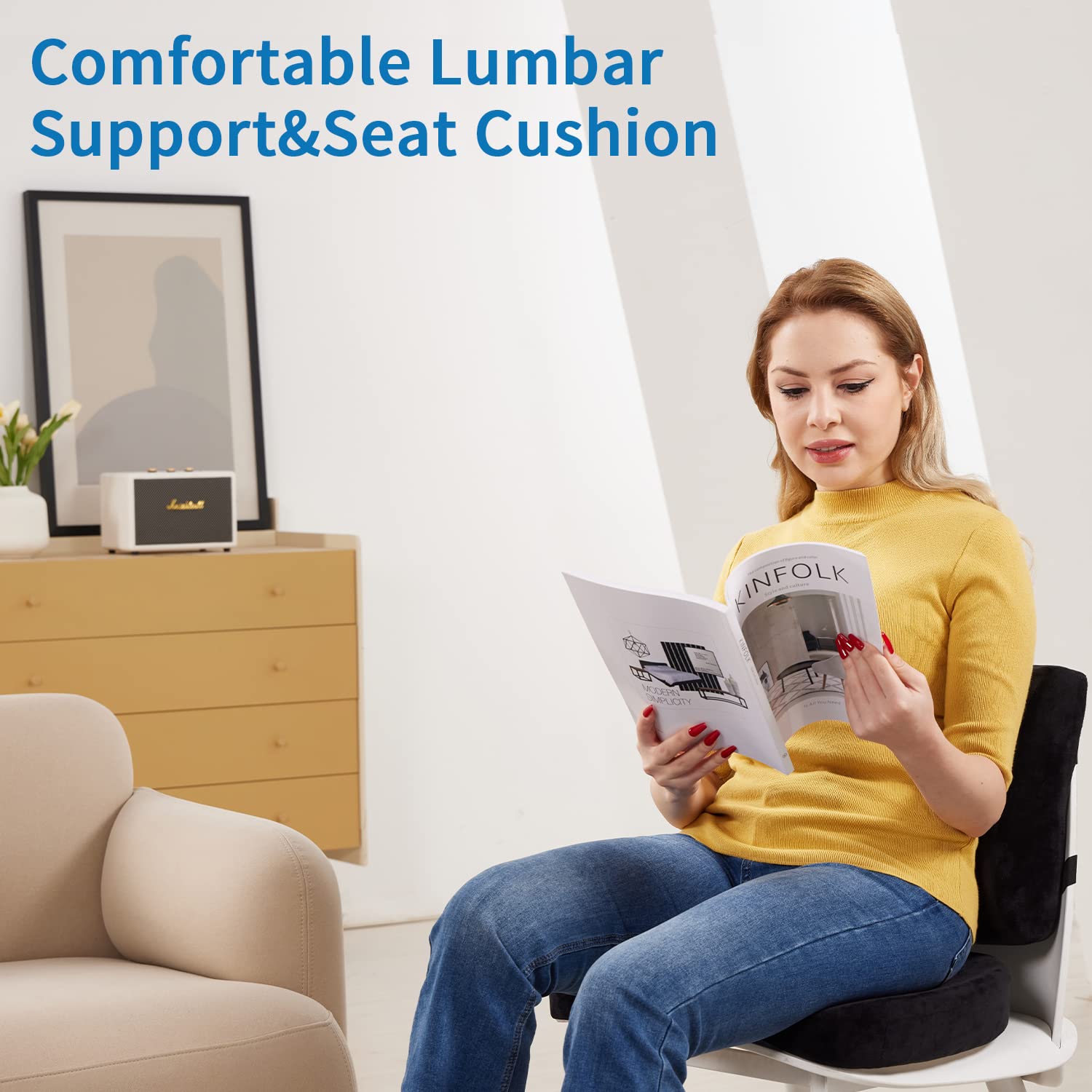 Seat Cushion and Lumbar Support Pillow for Office Chair, Memory Foam Car Seat Cushions Back Support Pillows, Help Relieve Pain of Back, Lumbar, Tailbone and Sciatic Nerve（Black）