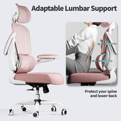 Office Chair Ergonomic Desk Chair, 330 LBS Home Mesh Office Desk Chairs with Wheels, Comfortable Gaming Chairs (Pink)