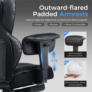 Big and Tall Gaming Chair 400lbs Heavy Duty Office Chair with Foot Rest & Ergonomic Pocket Spring Lumbar Support, High Back 3D Saddle Shaped Cushion for Back Pain Relief, Matte-Black