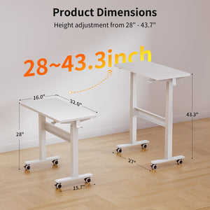 Mobile Walking Pad Desk with Wheels, Pneumatic Small Rolling Standing Desk Riser Height Adjustable (28-43.7