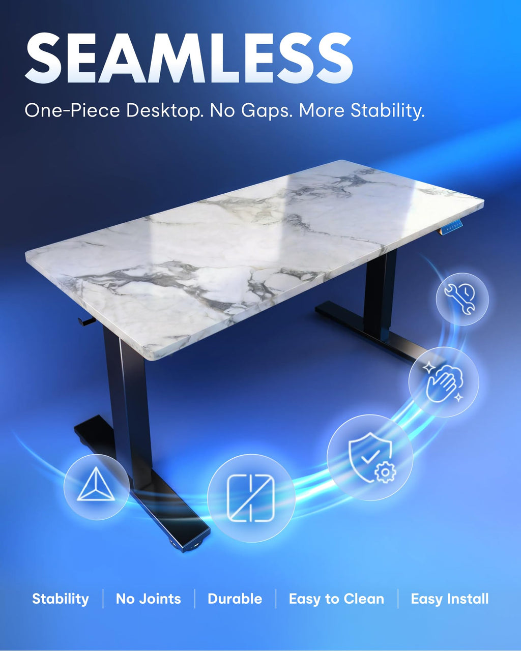EN1 One-Piece Standing Desk, Electric Adjustable with 4 Memory Presets, 176 LBS Capacity, Stable & Quiet, Seamless Desktop for Home Office & Dual Monitors, 55"x28" Marble Gray
