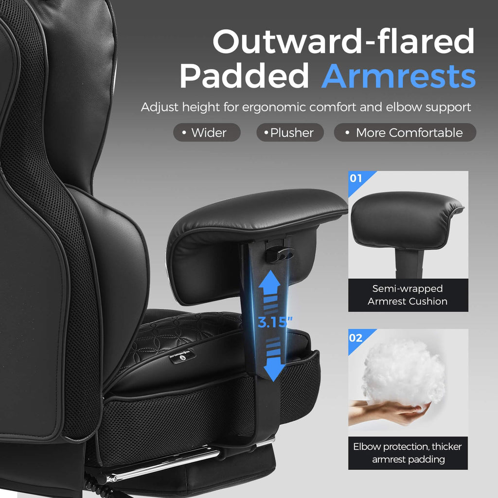 Big and Tall Gaming Chair 400lbs Heavy Duty Office Chair with Footrest, High Back Pocket Spring Lumbar Support, Ergonomic Wide Comfy Seated Cushion for Lower Back Pain Relief, Earth-Black