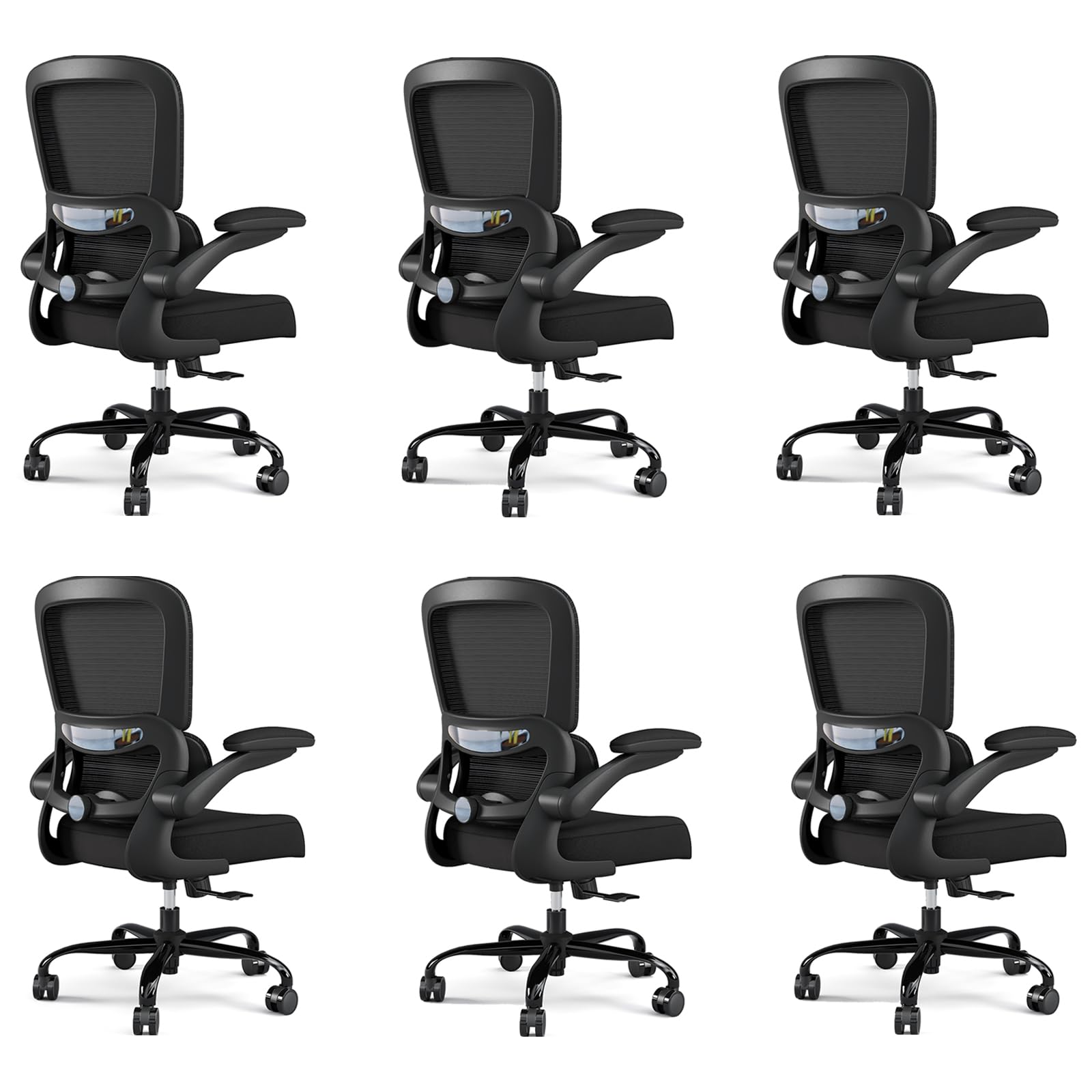 Black Pack of 6, Office Chair - Ergonomic Desk Chair with Adjustable Lumbar Support, Mesh Computer Chair, Executive Chairs for Home Office Comfortable Lumbar Support