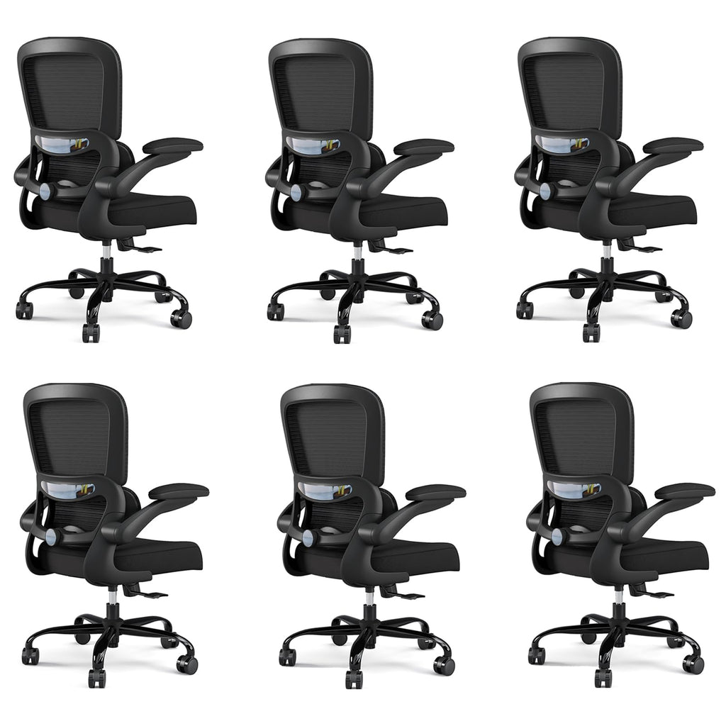 Black Pack of 6, Office Chair - Ergonomic Desk Chair with Adjustable Lumbar Support, Mesh Computer Chair, Executive Chairs for Home Office Comfortable Lumbar Support