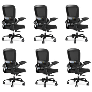 Black Pack of 6, Office Chair - Ergonomic Desk Chair with Adjustable Lumbar Support, Mesh Computer Chair, Executive Chairs for Home Office Comfortable Lumbar Support