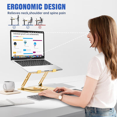 Laptop Stand for Desk, Adjustable Computer Stand with 360° Rotating Base, Ergonomic Laptop Riser for Collaborative Work, Foldable & Portable Laptop Stand, fits for All 10-16