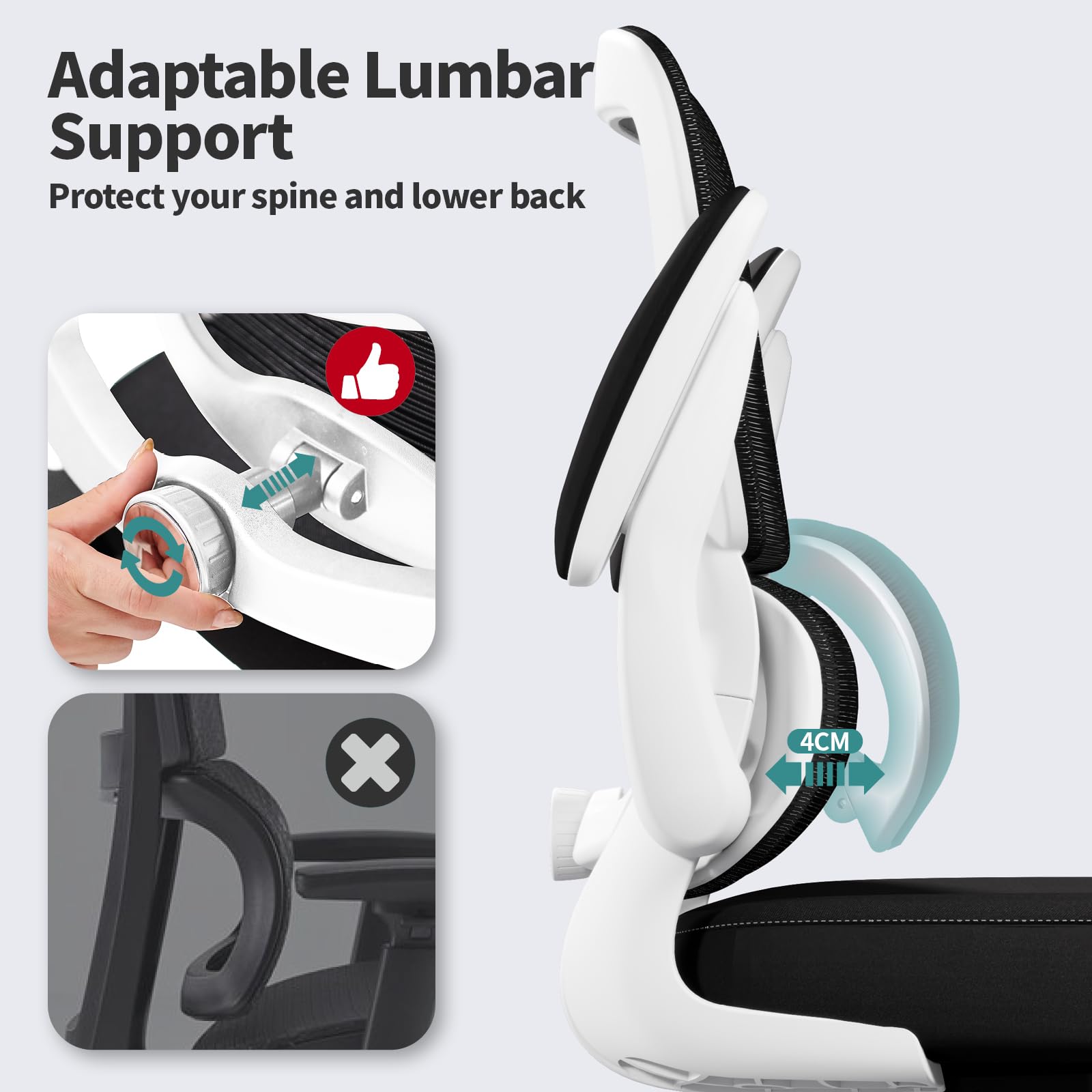 Office Chair - Ergonomic Desk Chair with Adjustable Lumbar Support, Mesh Computer Chair, Executive Chairs for Home Office Comfortable Lumbar Support (White+Black)