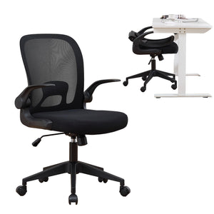 Foldable Office Chair for Small Spaces | Home Office Folding Desk Chairs with Wheels and Flip Up Arms | Ergonomic Mesh Computer Chair for Adults & Kids Black