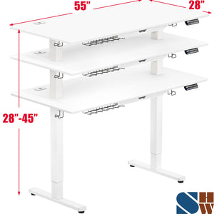 55 x 28 Inches Electric Height Adjustable Standing Desk with Drawer and Memory Preset, White