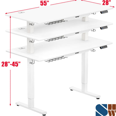 55 x 28 Inches Electric Height Adjustable Standing Desk with Drawer and Memory Preset, White