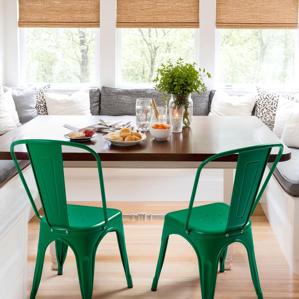 Metal Dining Chair Indoor Outdoor Use Stackable Classic Trattoria Chair Chic Dining Bistro Cafe Side Metal Chairs Set of 4 (Green)