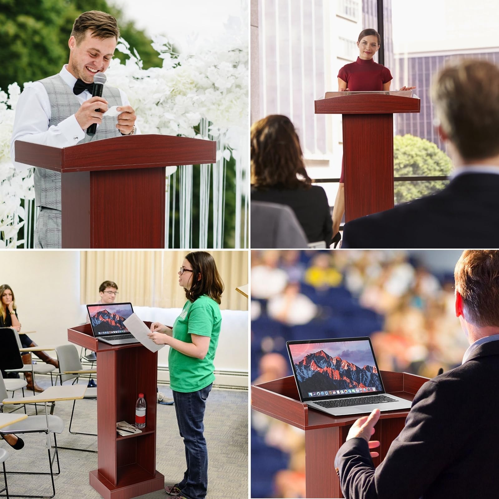 Podium Stand for Lectern Presentation Church Classroom, Pulpit with Wooden Heavy Base, Podium for Lecture, Wedding Speech