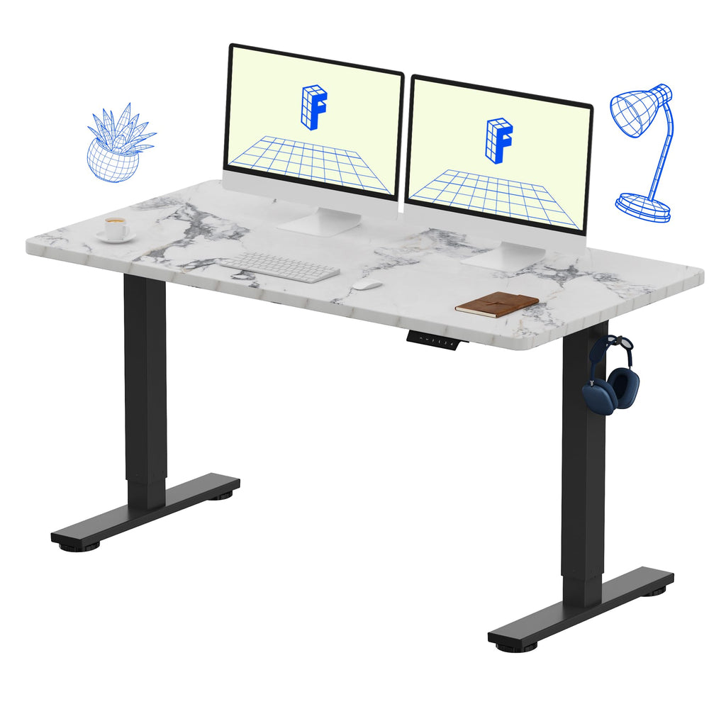 EN1 One-Piece Standing Desk, Electric Adjustable with 4 Memory Presets, 176 LBS Capacity, Stable & Quiet, Seamless Desktop for Home Office & Dual Monitors, 55"x28" Marble Gray