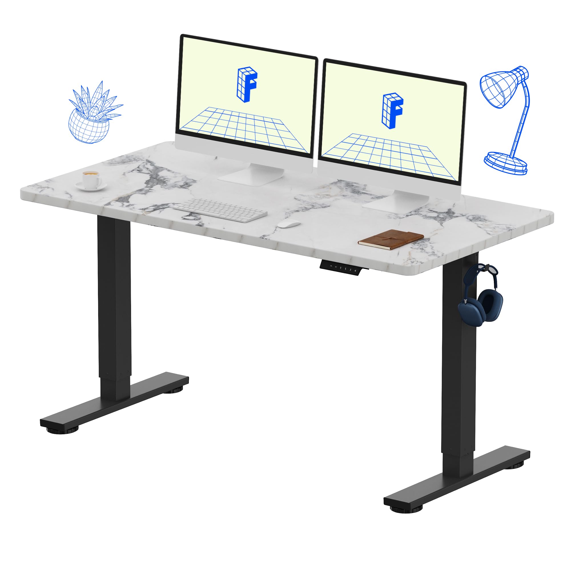 EN1 One-Piece Standing Desk, Electric Adjustable with 4 Memory Presets, 176 LBS Capacity, Stable & Quiet, Seamless Desktop for Home Office & Dual Monitors, 55"x28" Marble Gray