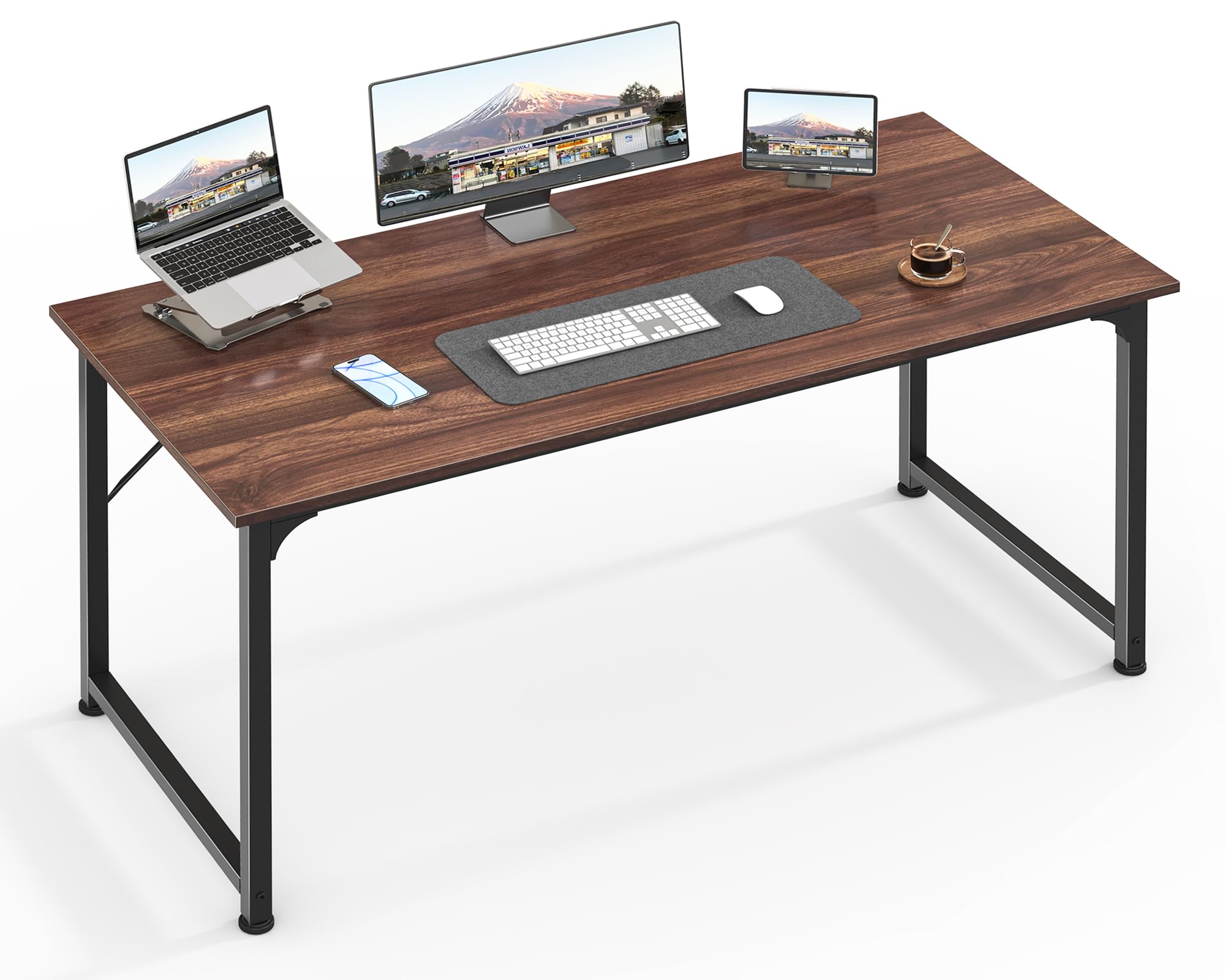 Computer Desk, 48 Inch Office Desk, Gaming Desk with Storage, Writing Desk Work Desk for Home Office, Study, Modern Simple Desk, Large Legroom, Metal Frame, Walnut