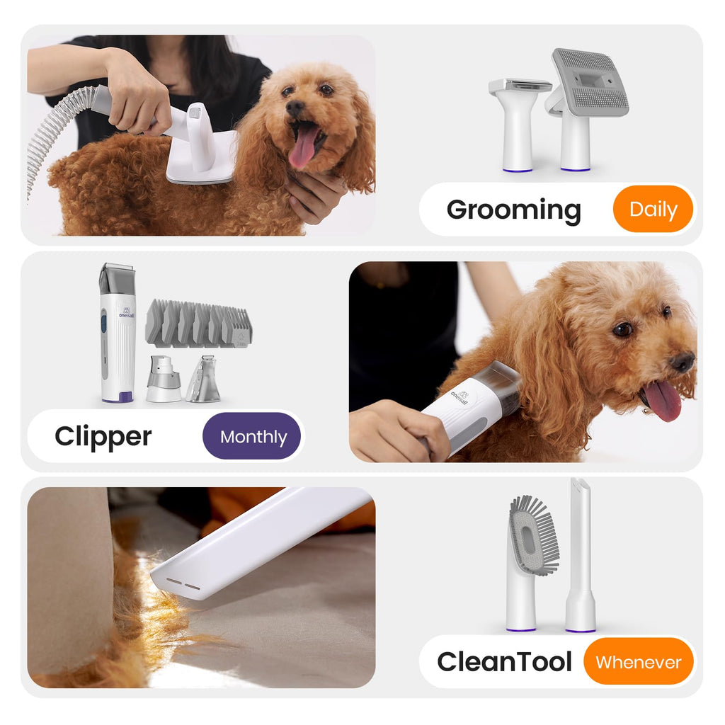 Dog Grooming Vacuum, Pet Grooming Vacuum with Clipper Nail Grinder, 1.5L Dust Cup Dog deshedding Vacuum Brush with 7 Pet Grooming Tools for Shedding Pet Hair, Home Cleaning(Purple)