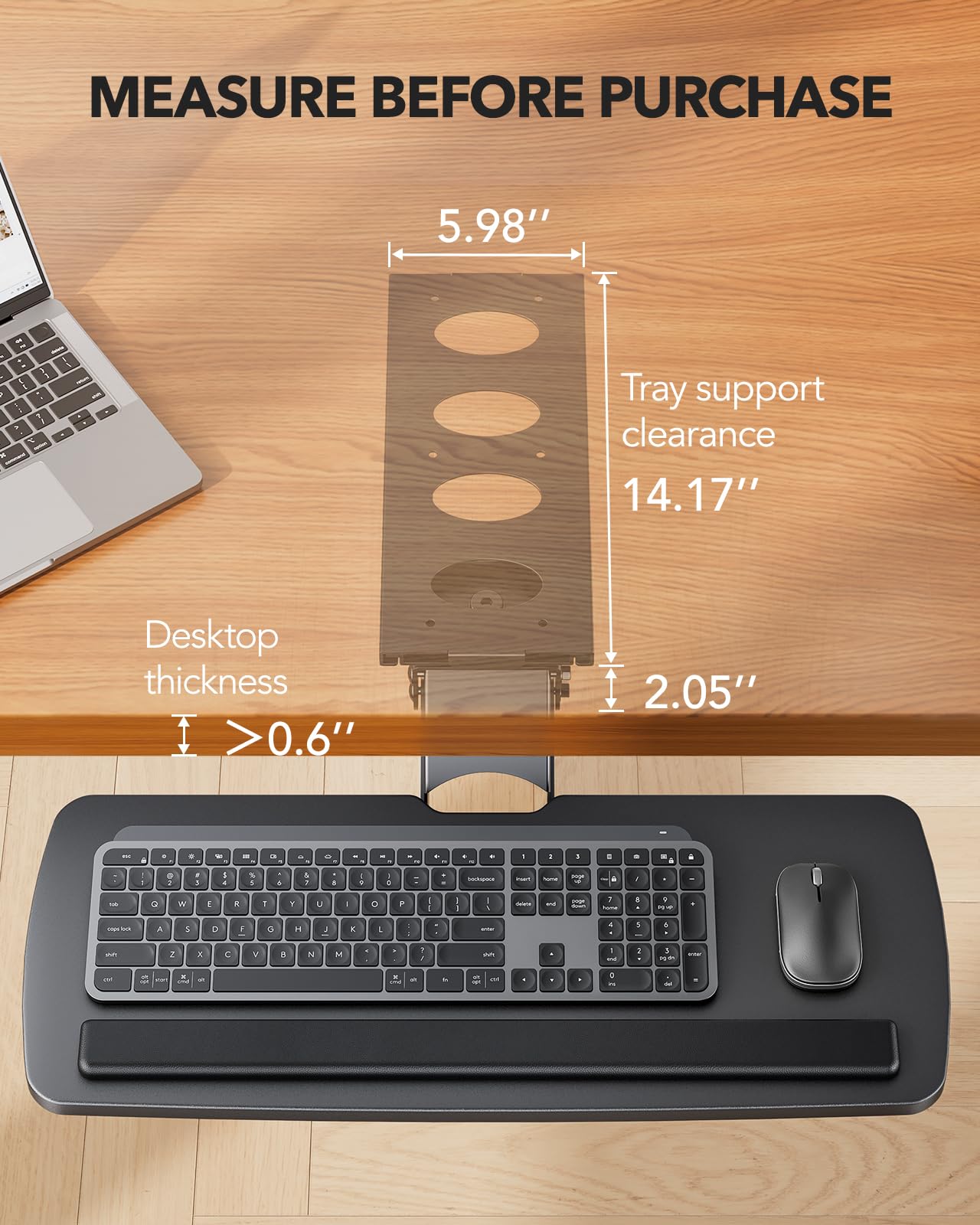 Keyboard Tray Under Desk, 360 Adjustable Ergonomic Sliding Keyboard & Mouse Tray, Under Desk Keyboard Tray Slide Out, Keyboard Holder Under Desk for Typing in Home, Office Work, 25"W x 9.84"D