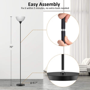 Floor Lamp, Remote Control with Stpeless Color Temperatures and Brightness, Torchiere lamp for Bedroom, Living Room, Bulb Included (Matte Black)