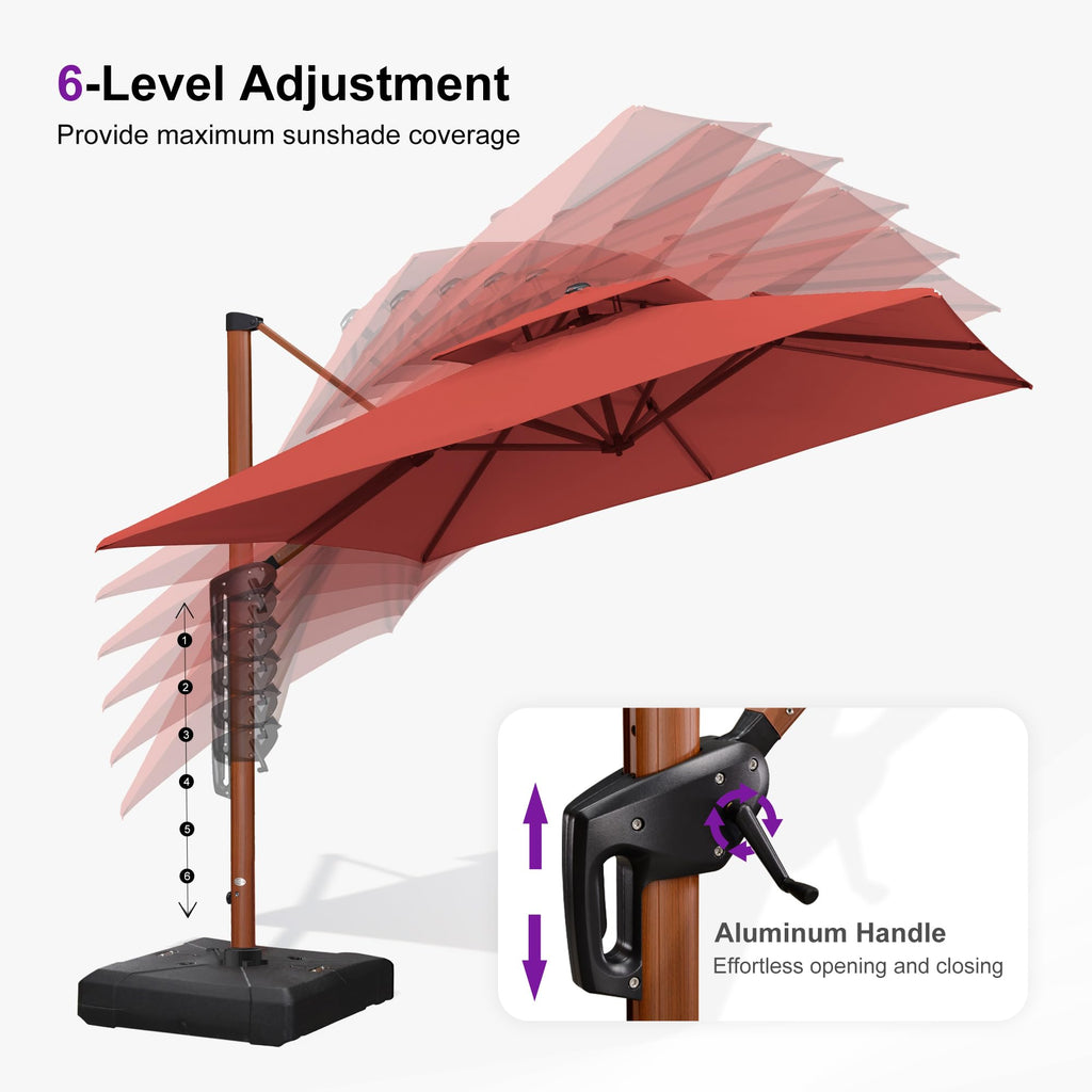 9ft Patio Umbrella Outdoor Square Umbrellas Large Cantilever Umbrella Windproof Offset Umbrellas Heavy Duty Sun Umbrella for Garden Deck Pool Patio, Brick Red
