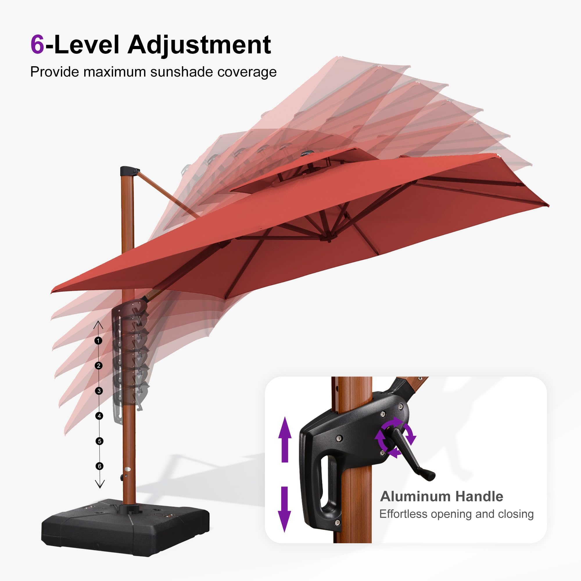 9ft Patio Umbrella Outdoor Square Umbrellas Large Cantilever Umbrella Windproof Offset Umbrellas Heavy Duty Sun Umbrella for Garden Deck Pool Patio, Brick Red