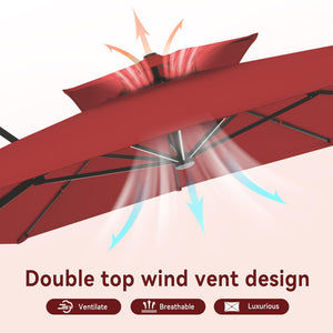 10 X 13 FT Cantilever Outdoor Patio Umbrella with Led Lights Large Heavy Duty 360°