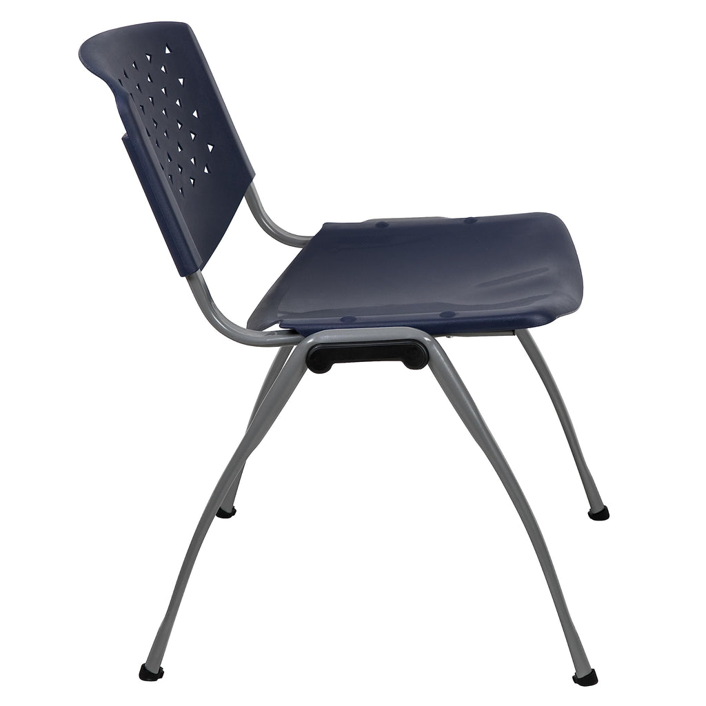 Hercules Series Plastic Contoured Lobby Chairs with Perforated Backs, Ergonomic Stacking Chairs for Offices, Set of 5, Navy