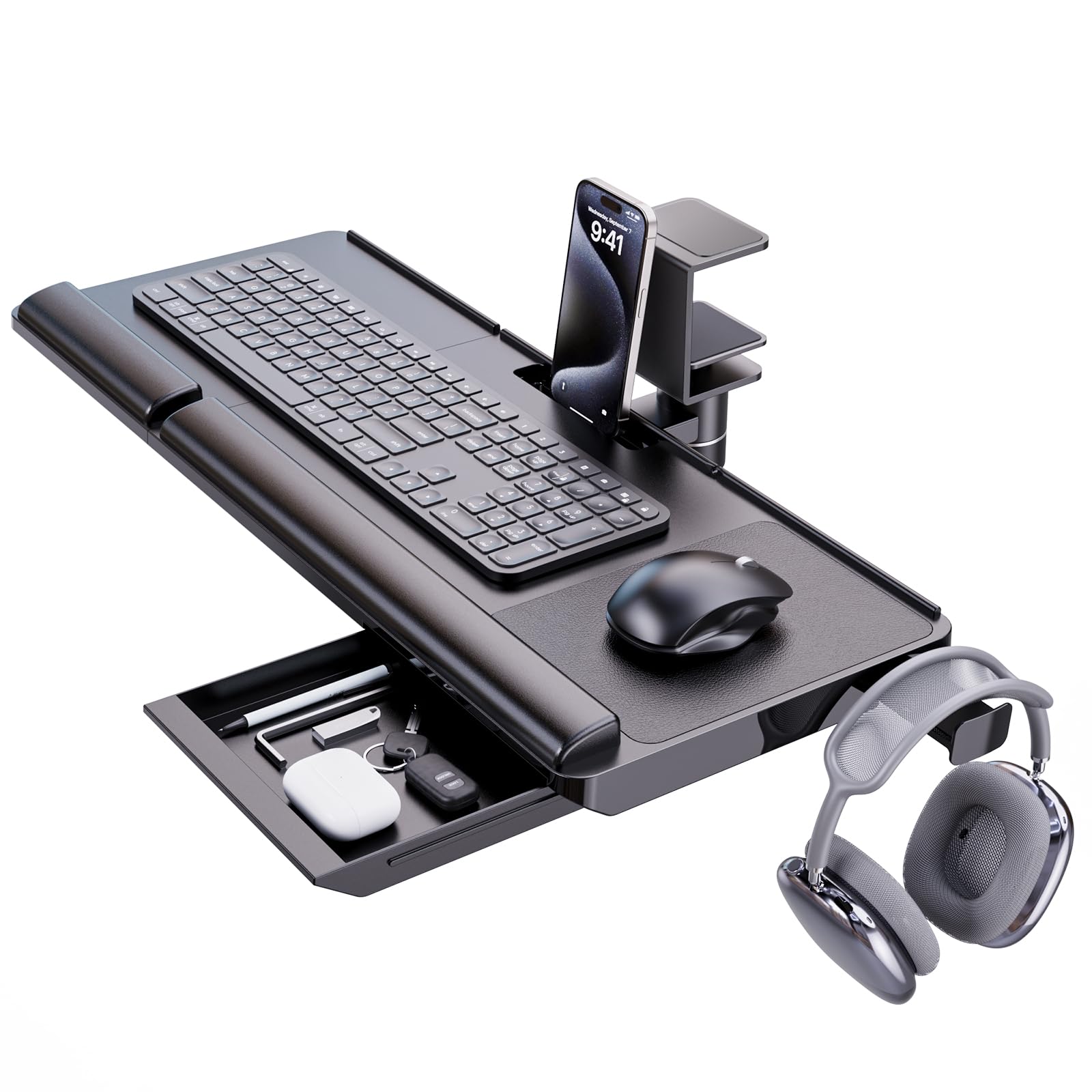 Keyboard Tray Under Desk with 360° Rotation, Ergonomic Computer Keyboard & Mouse Tray 25