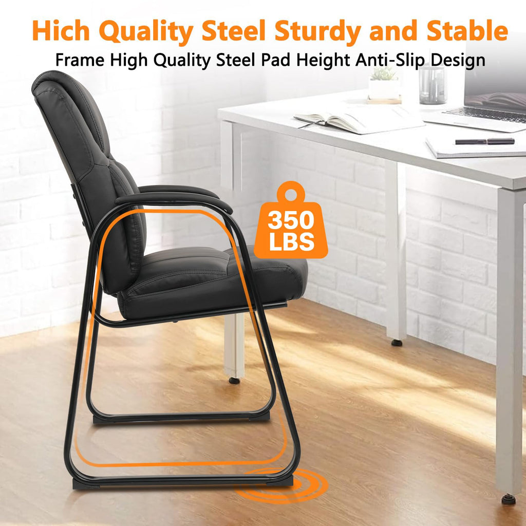 6 Pack, Leather Guest Chair with Padded Arm Rest for Reception Meeting Conference and Waiting Room Side Office Home Black with Sled Base